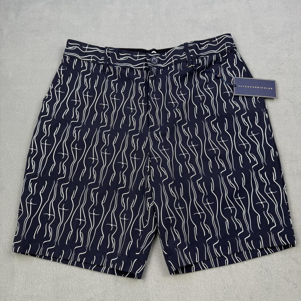 Extracurricular Chauncey Shorts Mens 30 Navy White Print Chino Golf Stretch